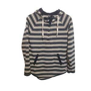 Eddie Bauer Womens Striped Pullover Hoodie Snap Button Size Small